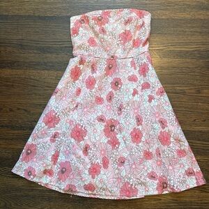 LOFT Strapless Floral Sundress in Pink and White